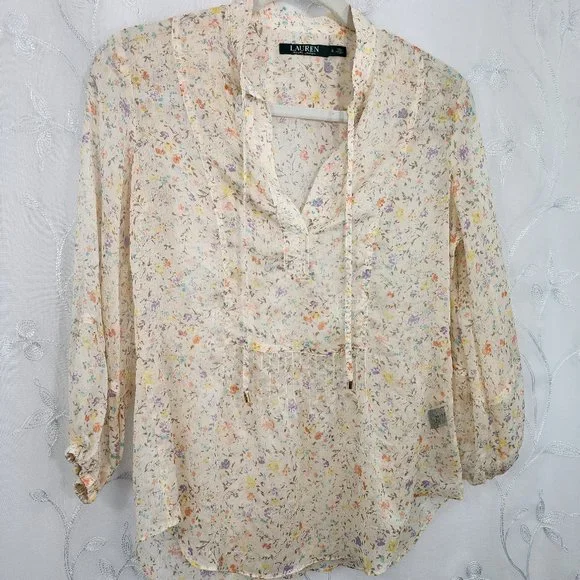 Ralph Lauren Sheer Floral Peach Tunic Style Blouse - Picture 3 of 10